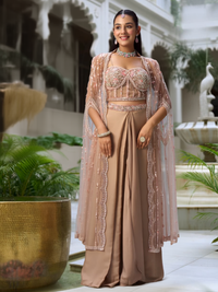 Peach Embroidered Cape Style Co-ord Set