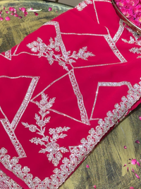 Georgette Heavy Zari & Stone Embroidered Floral & Geometric Saree with Embroidered Border