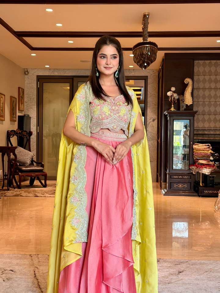 Georgette Heavy Sequin & Stone Embroidered Crop Top with Dhoti