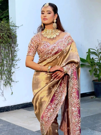 Tissue Silk Heavy Zari & Sequin Embroidered Floral Saree