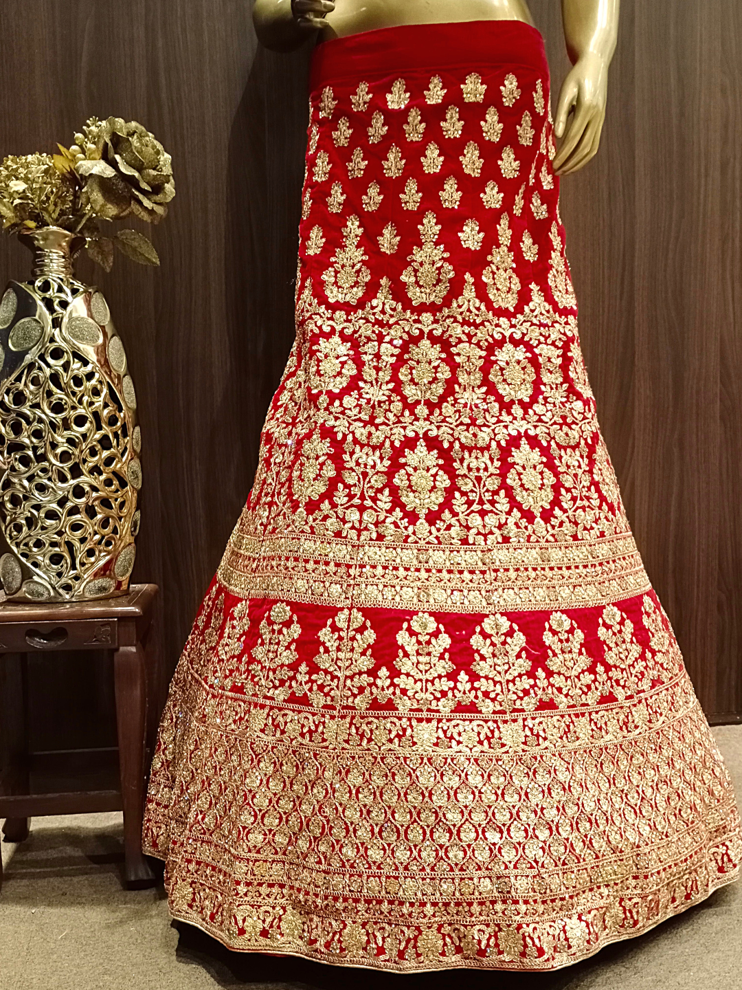 Embellished Semi-stitched Bridal Lehenga with Gold Zari Embroidery