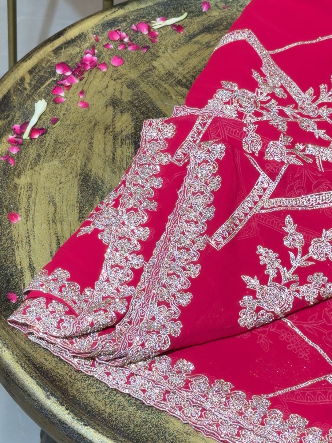 Georgette Heavy Zari & Stone Embroidered Floral & Geometric Saree with Embroidered Border