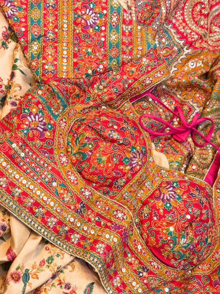 Teal Multicolor Thread Embroidered Paisley Saree with Mirror Work Border