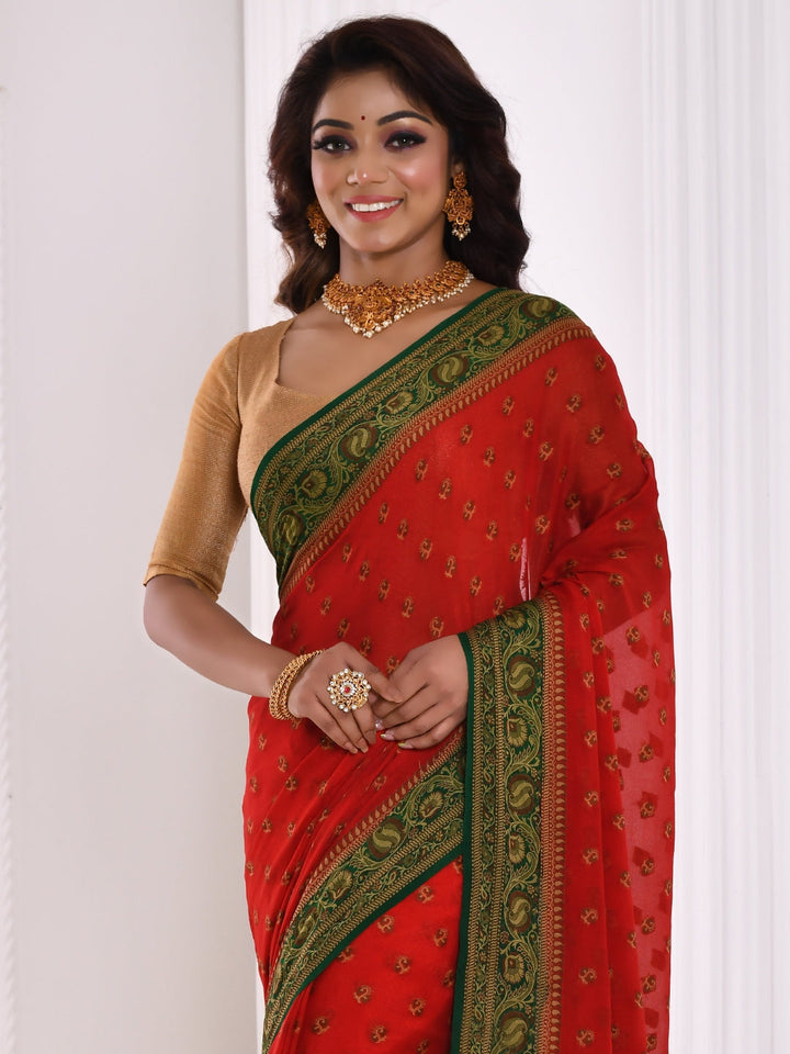 Red Resham Woven Banarasi Pattern Mysore Georgette Saree
