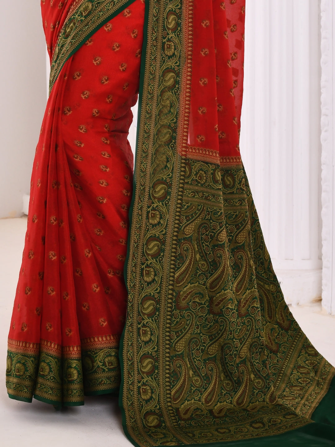 Red Resham Woven Banarasi Pattern Mysore Georgette Saree