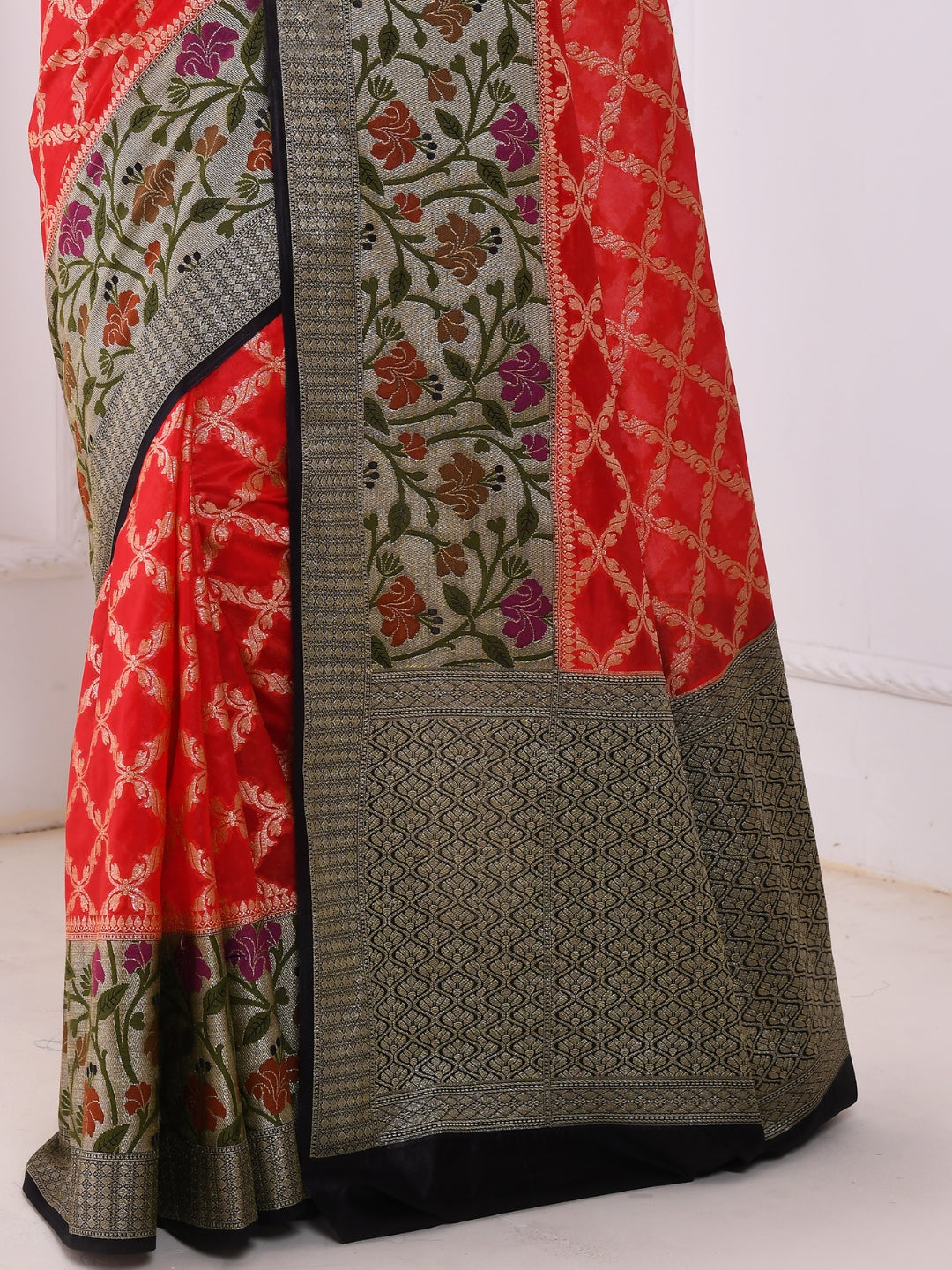 Red Zari Woven Embellished Banarasi Silk Saree