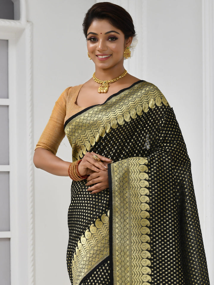 Black Golden Zari Woven Embellished Brocade Silk Saree