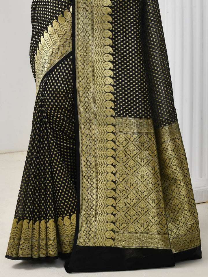 Black Golden Zari Woven Embellished Brocade Silk Saree