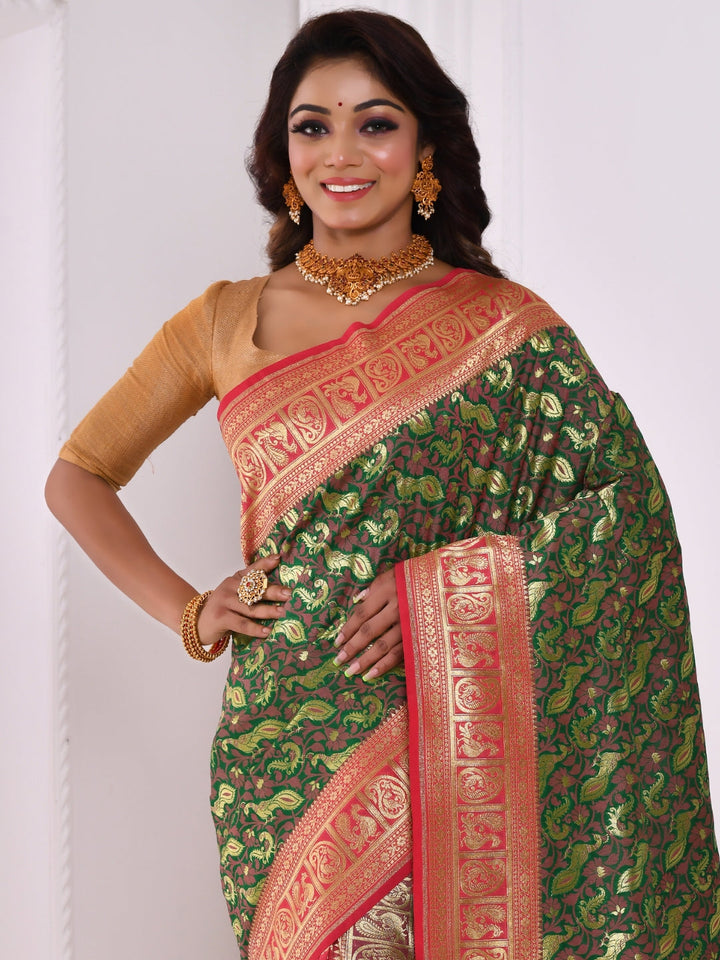 Green & Red Half & Half Banarasi Silk Saree
