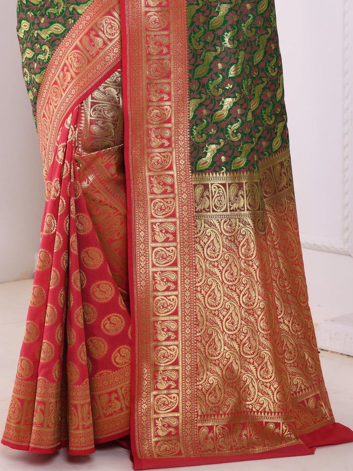 Green & Red Half & Half Banarasi Silk Saree