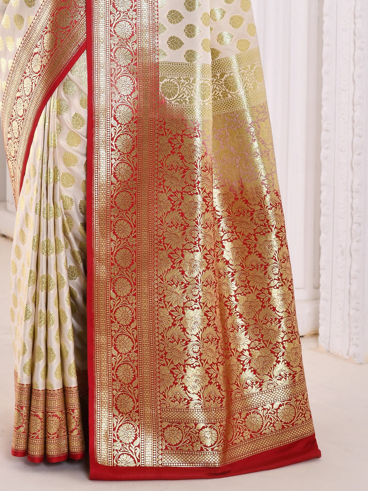 Red Floral Silver & Zari Banarasi Silk Woven Saree