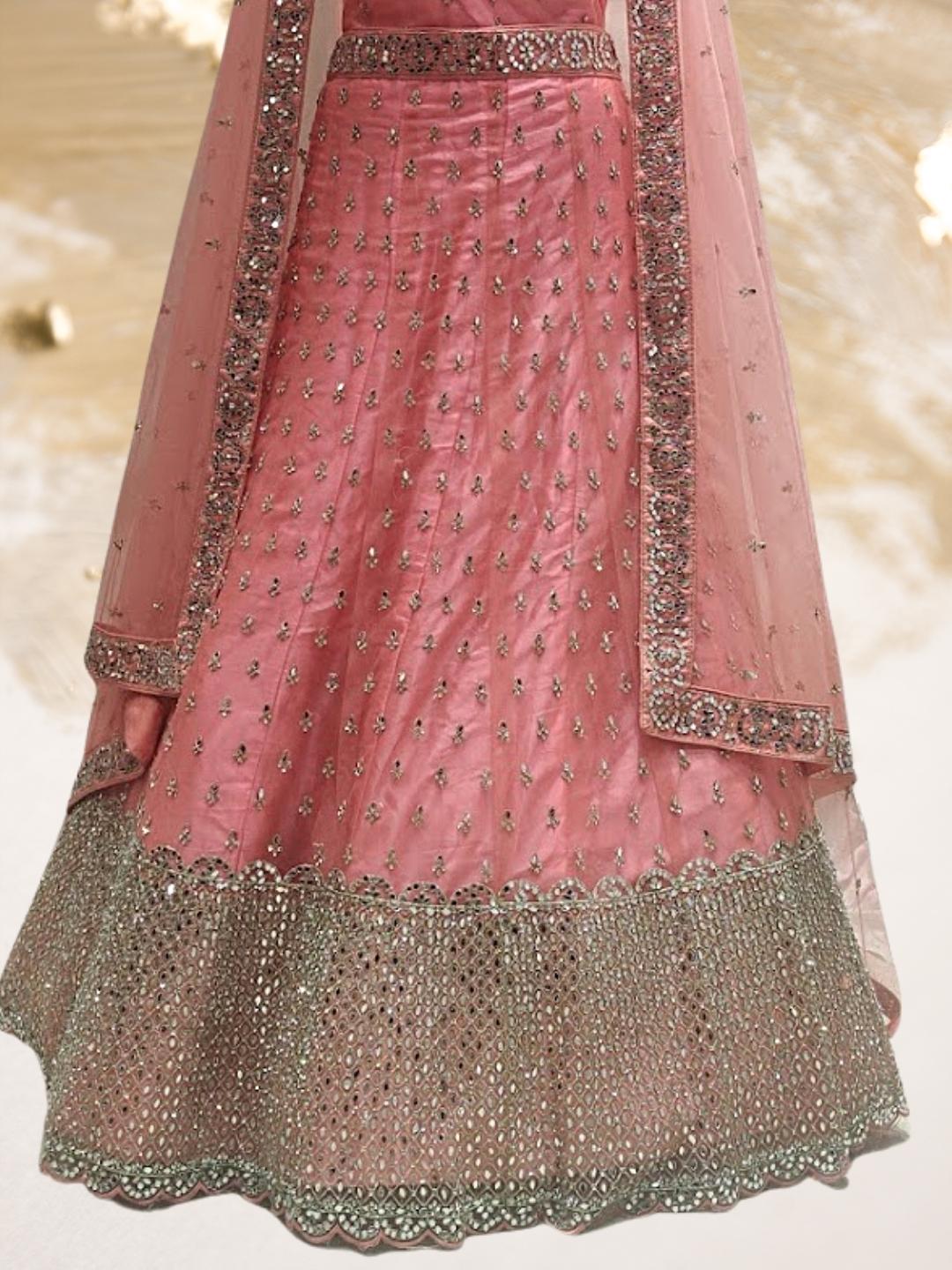 Peach Embellished Stone Work Cocktail Lehenga Choli