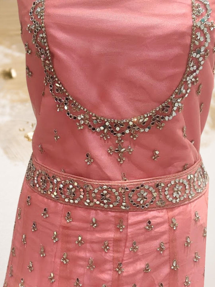 Peach Embellished Stone Work Cocktail Lehenga Choli