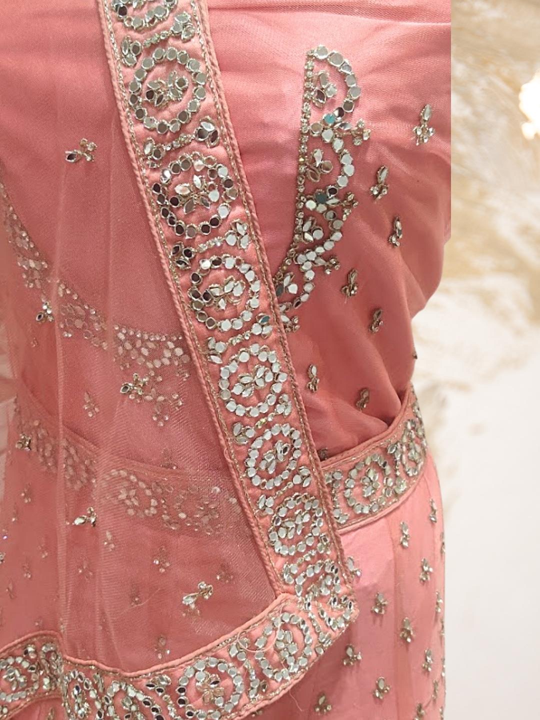 Peach Embellished Stone Work Cocktail Lehenga Choli