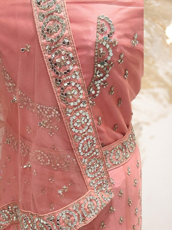 Peach Embellished Stone Work Cocktail Lehenga Choli