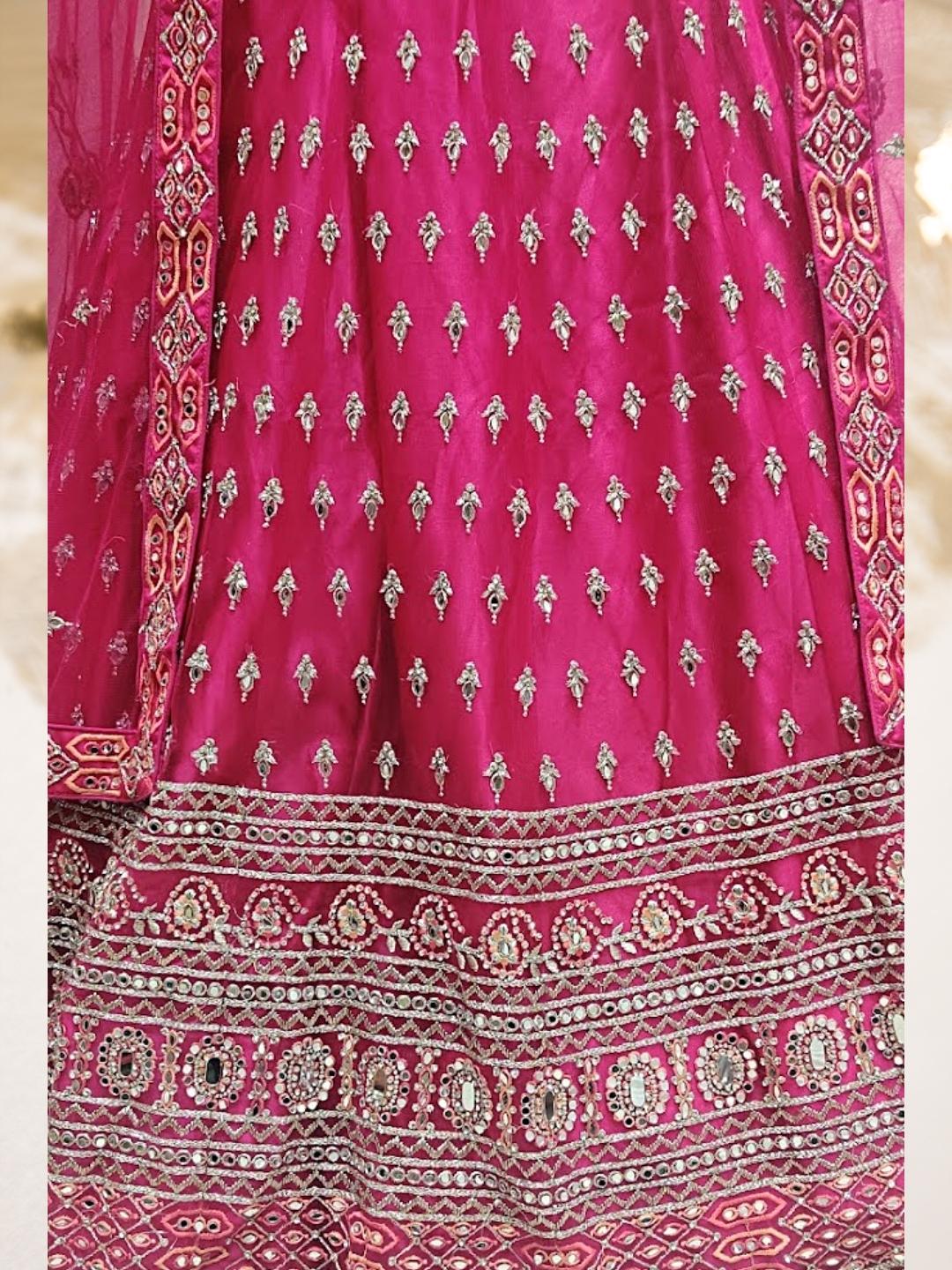 Pink Embroidered Mirror and Stone Work Lehenga Choli