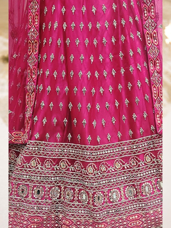 Pink Embroidered Mirror and Stone Work Lehenga Choli