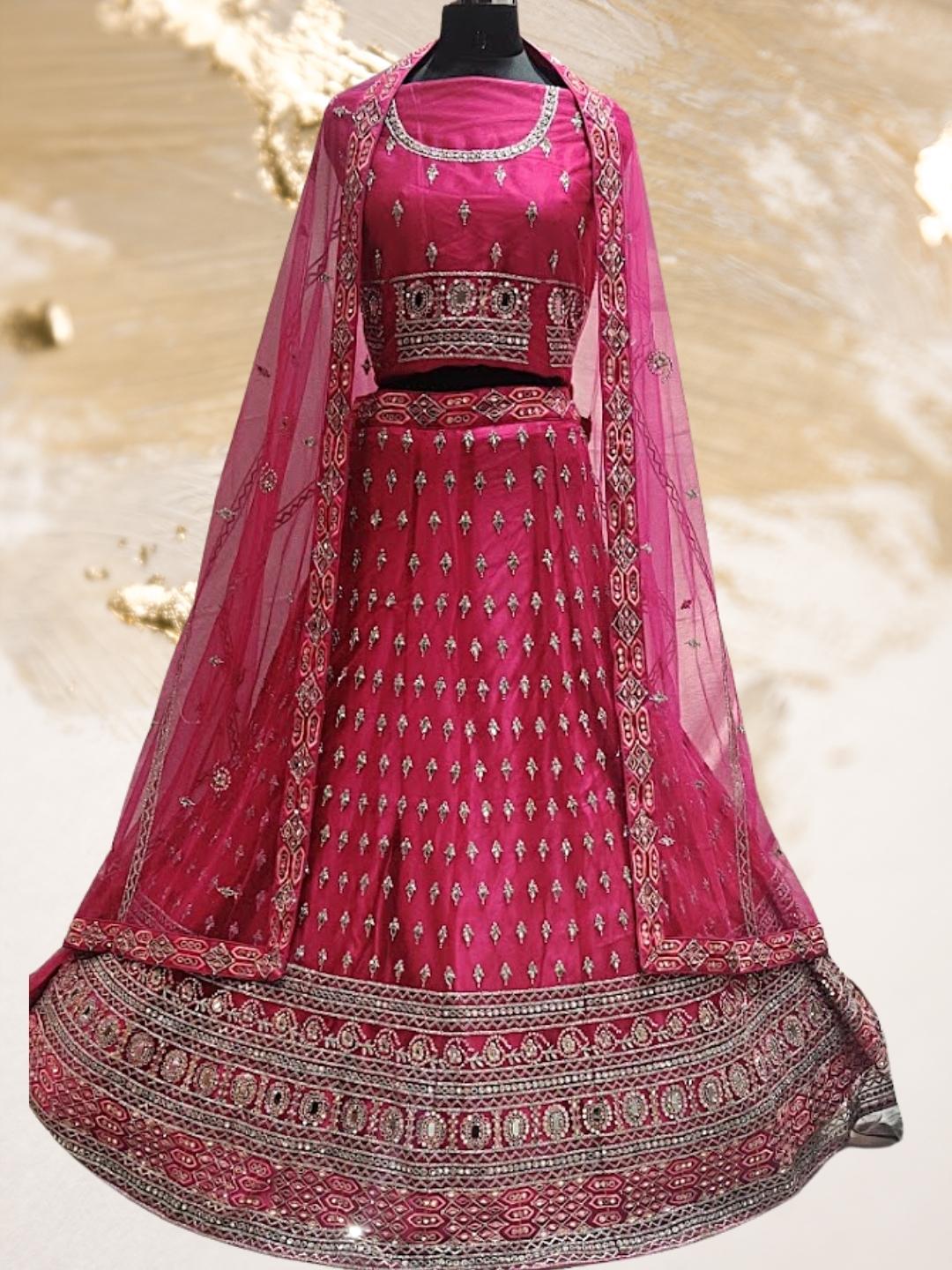 Pink Embroidered Mirror and Stone Work Lehenga Choli