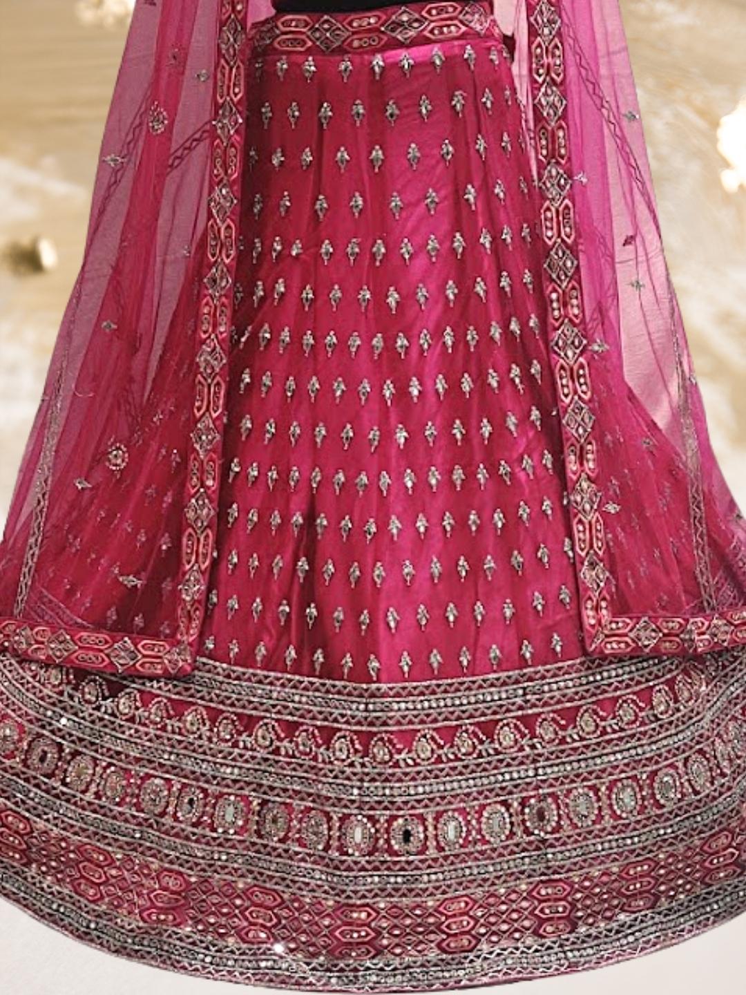 Pink Embroidered Mirror and Stone Work Lehenga Choli