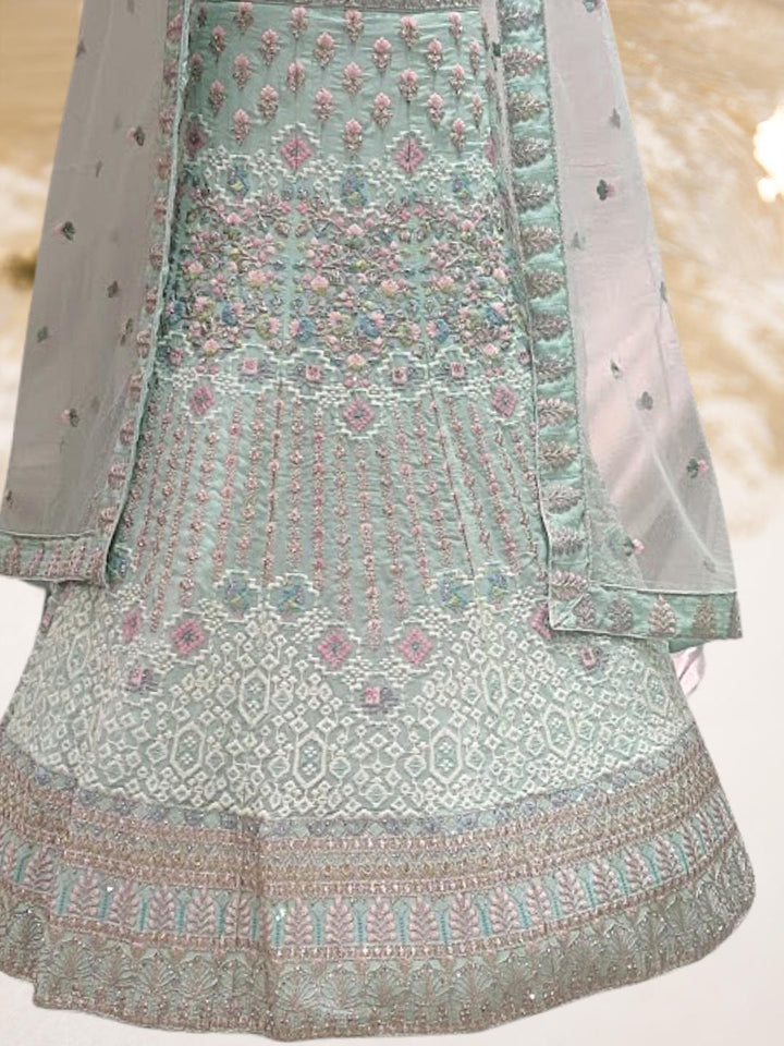 Sky Blue Embroidered Pastel Lehenga Choli