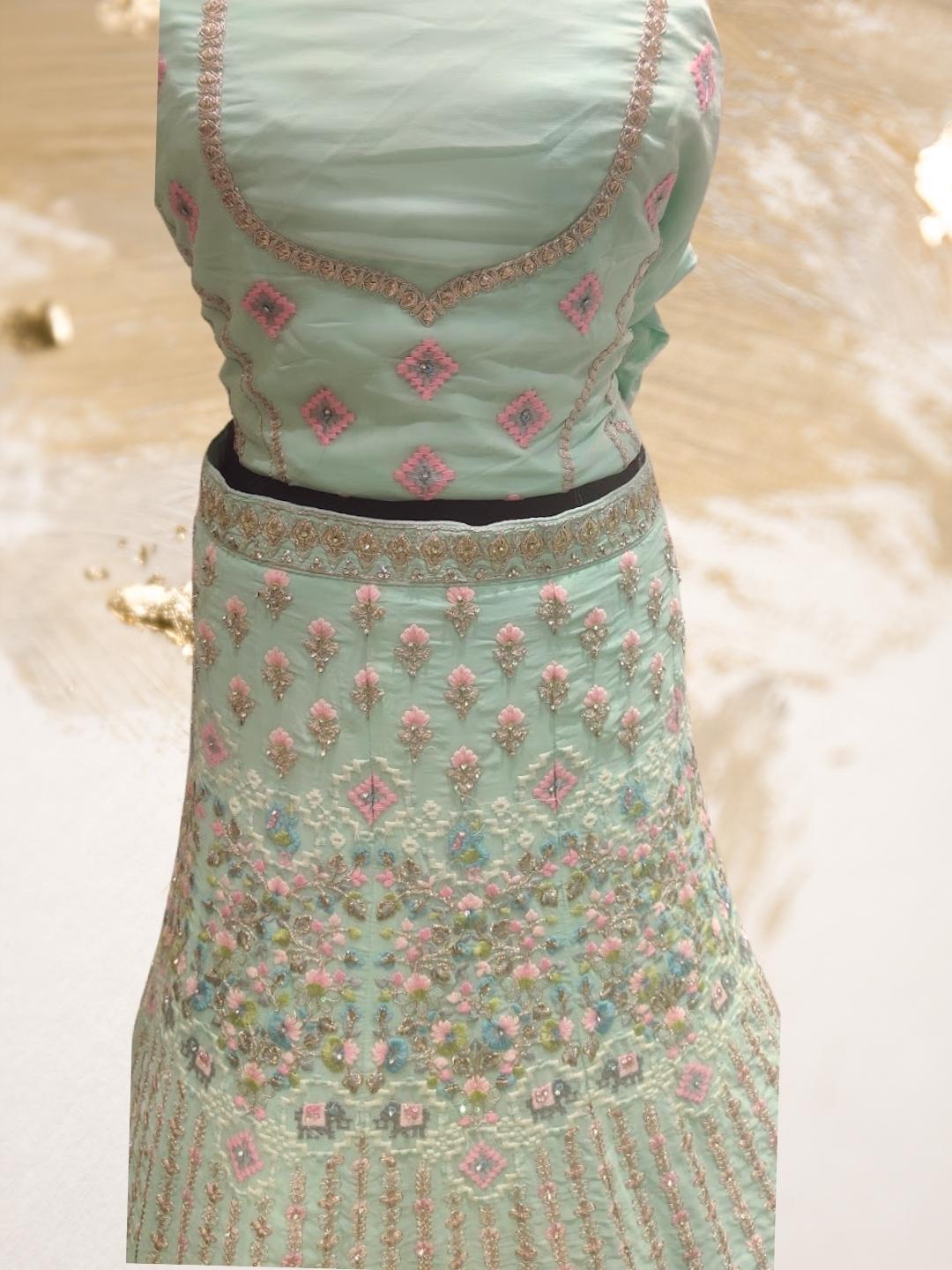 Sky Blue Embroidered Pastel Lehenga Choli