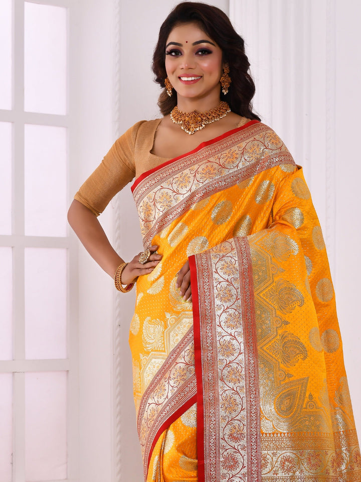 Bright Mustard Yellow  Banarasi brocade Silk saree
