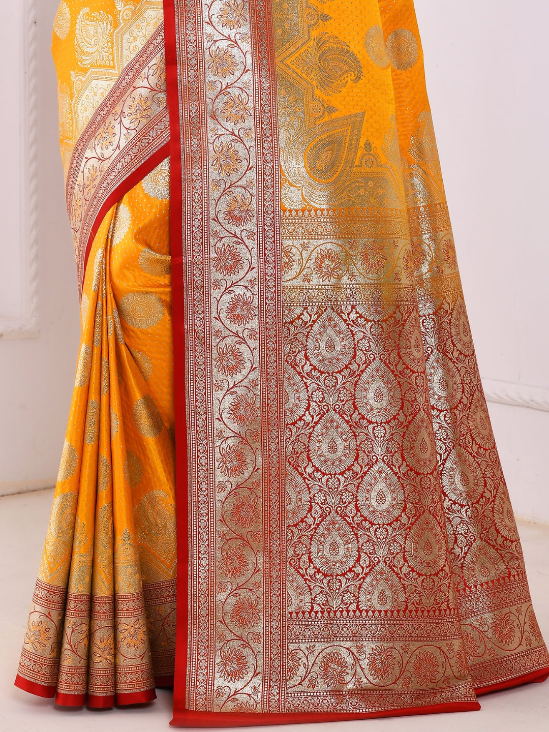 Bright Mustard Yellow  Banarasi brocade Silk saree