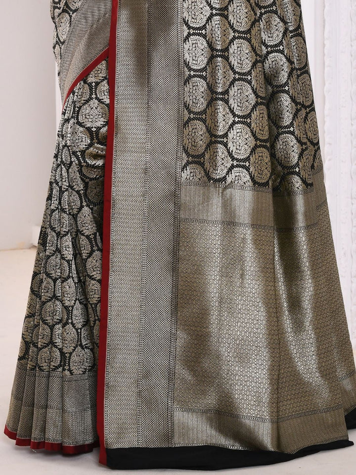 Black Brocade Silver Zari Woven Embroidered Saree
