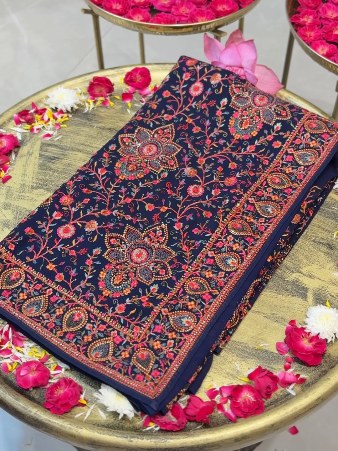Georgette Heavy Multi-Thread & Sequin Embroidered Floral Jaal saree