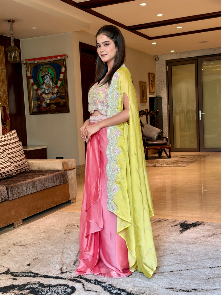 Georgette Heavy Sequin & Stone Embroidered Crop Top with Dhoti