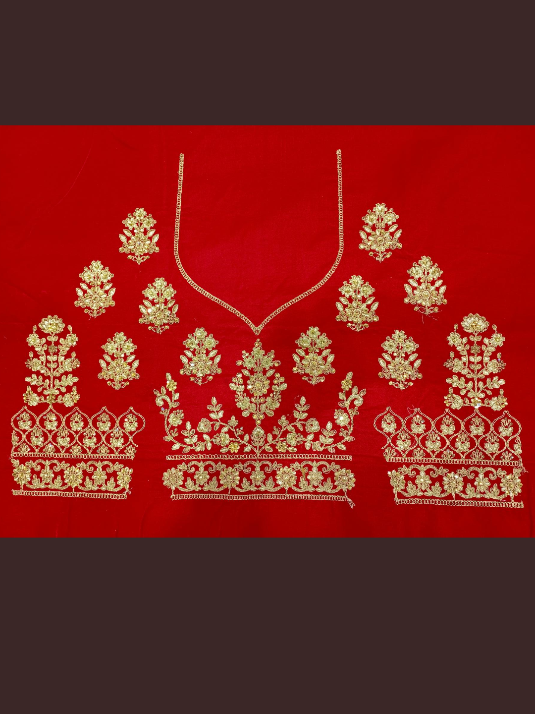 Embellished Semi-stitched Bridal Lehenga with Gold Zari Embroidery