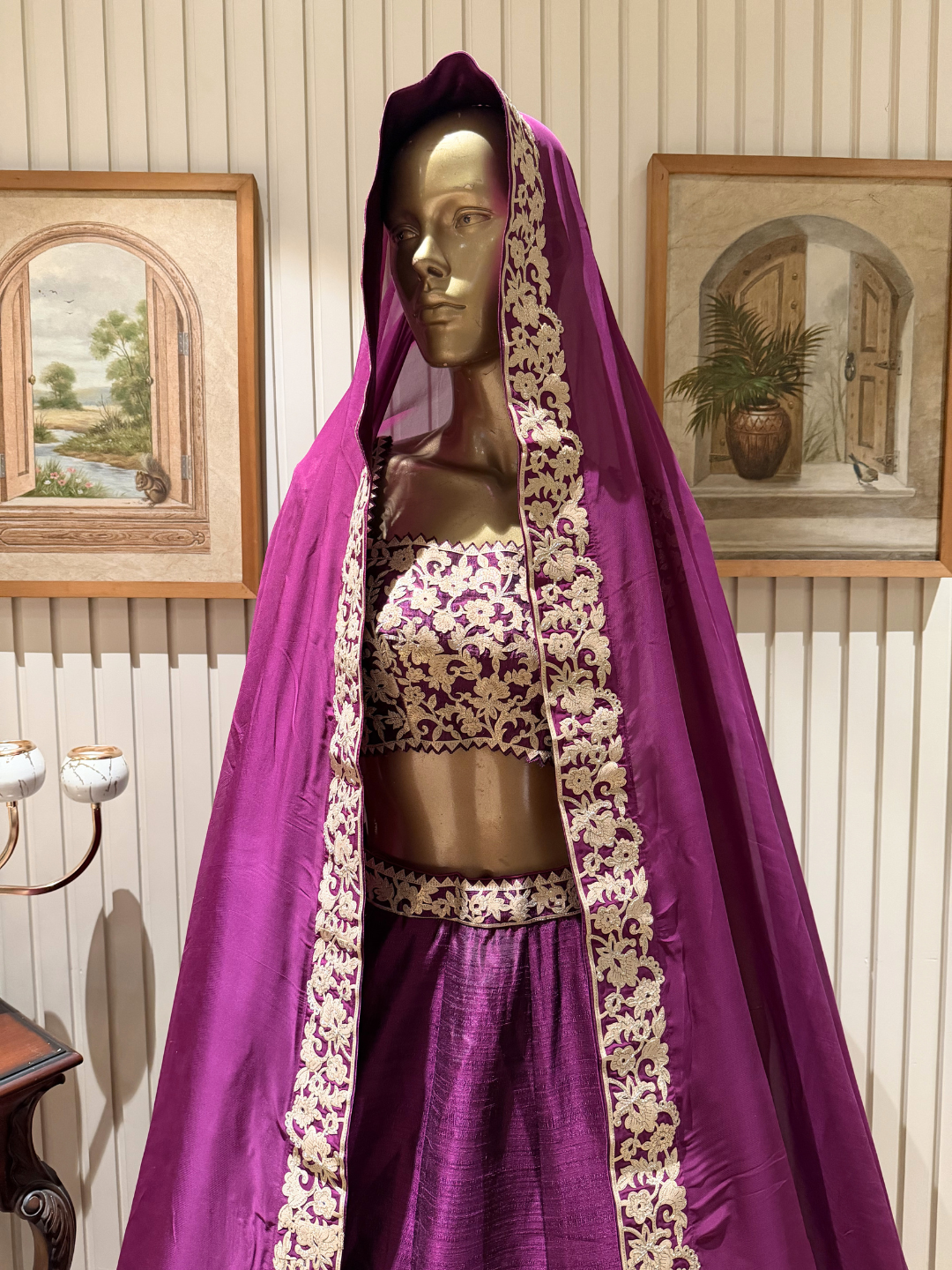Raw Silk Zari & Thread Embroidered Lehenga Choli with Dupatta in Deep Purple