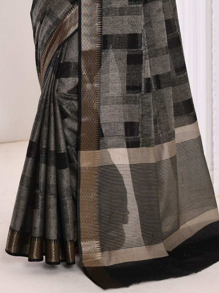 Black Khadi Cotton Traditional Casual Saree