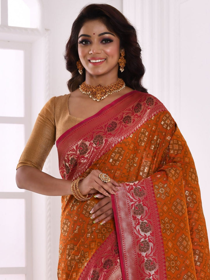Mustard Zari Woven Embellished Banarasi Silk Saree