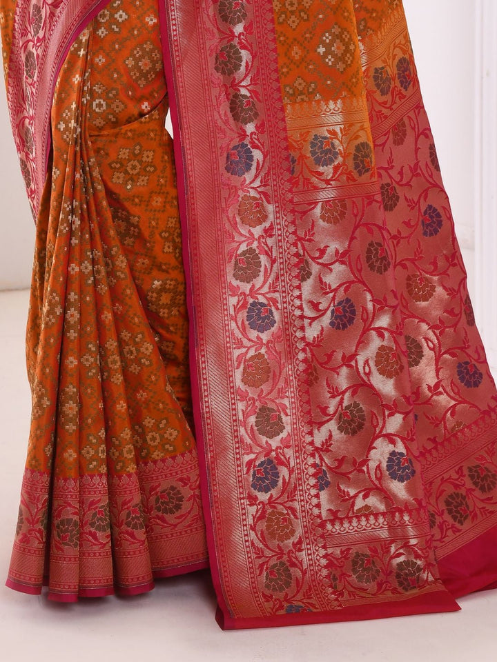 Mustard Zari Woven Embellished Banarasi Silk Saree