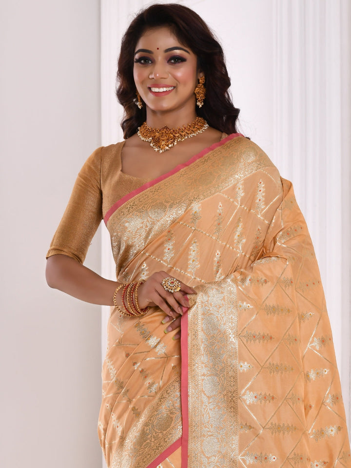 Peach Banarasi Silk Silver Zari Embellished Saree