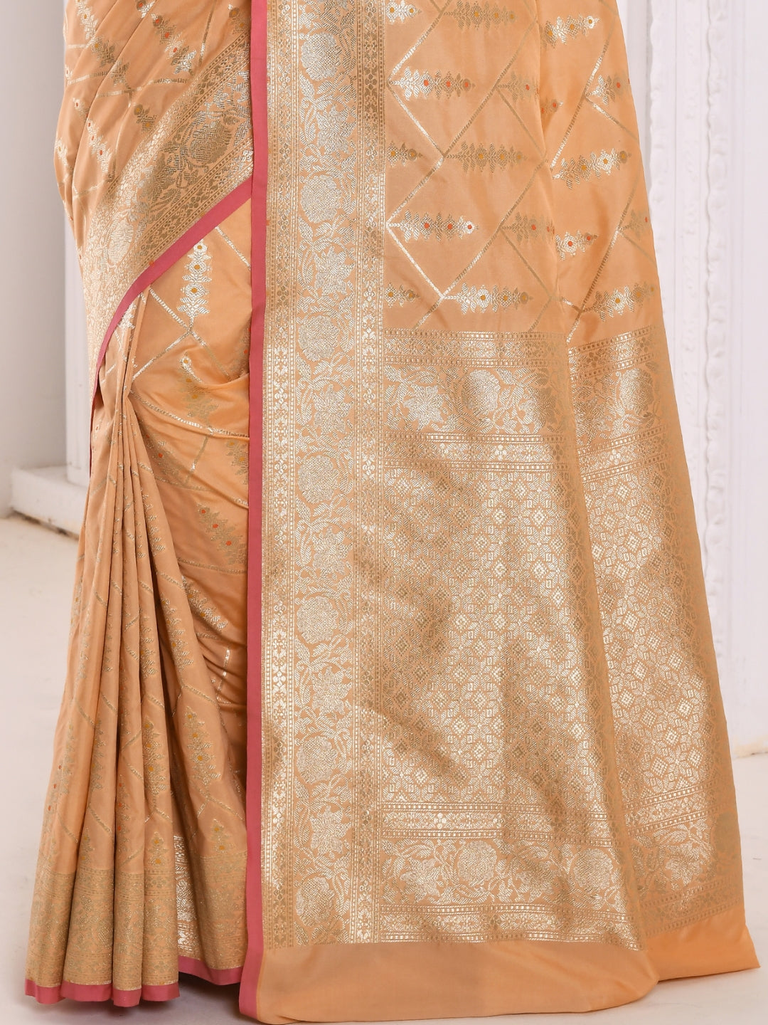 Peach Banarasi Silk Silver Zari Embellished Saree