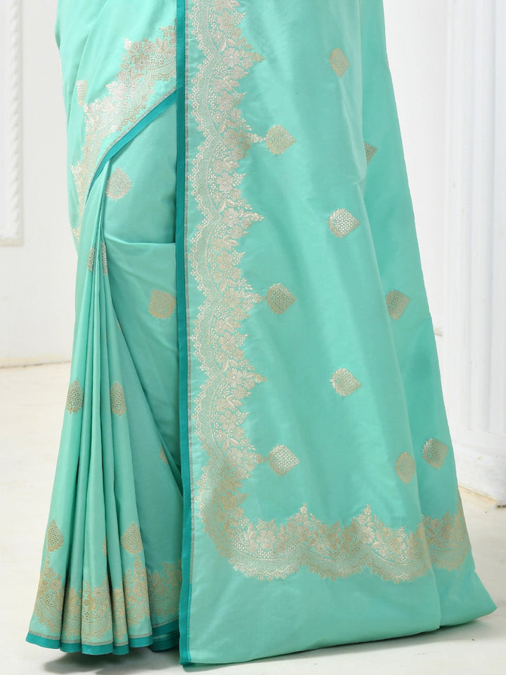 Turquoise Banarasi Silk Silver Zari Embellished Saree
