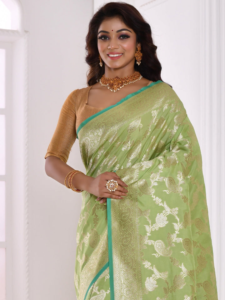 Green Silver Jaal Zari Woven Embellished Banarasi Silk Saree