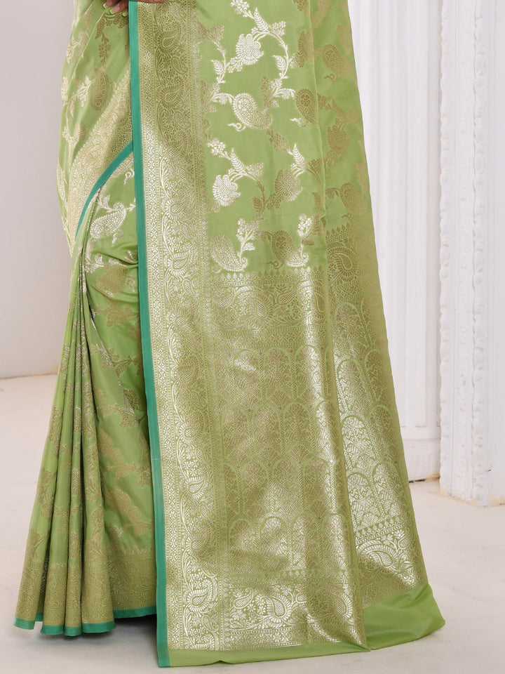 Green Silver Jaal Zari Woven Embellished Banarasi Silk Saree