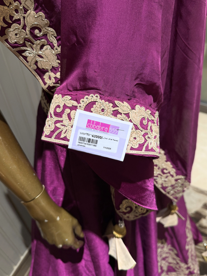 Raw Silk Zari & Thread Embroidered Lehenga Choli with Dupatta in Deep Purple