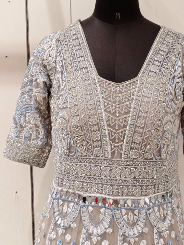 Resham Embroidered & Sequence, Stones Embellished Heavy Engagement Gown Dress