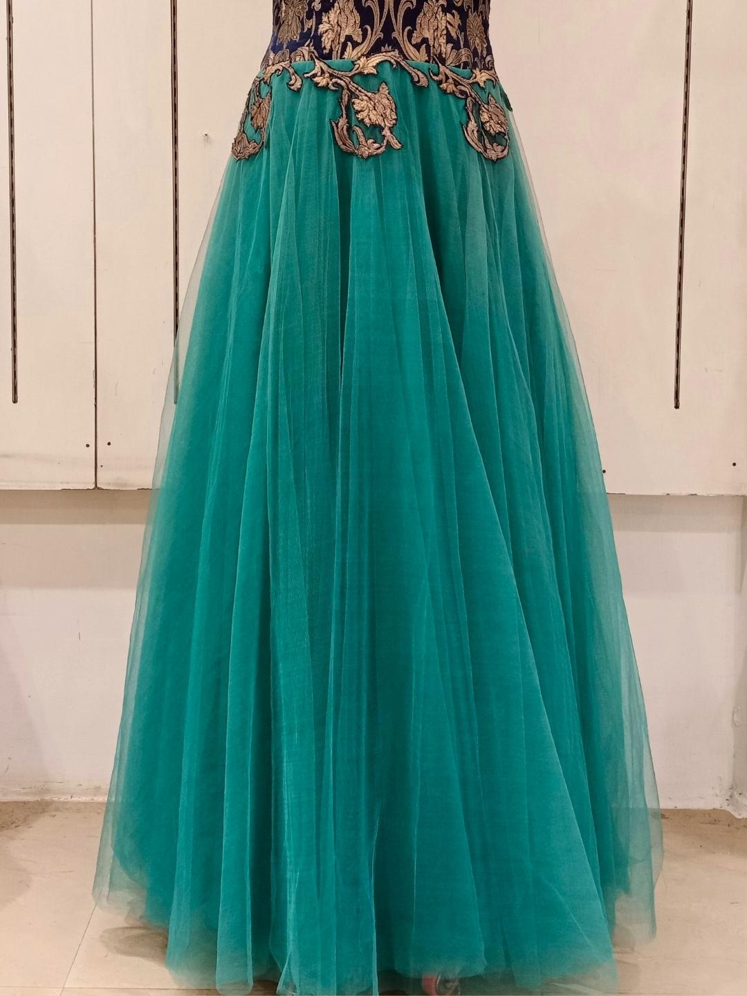 Peacock Shades Embellished Stylized Flared Net Gown Dress Chhabra 555 Peacock Shades Embellished Stylized Flared Net Gown Dress Chhabra 555