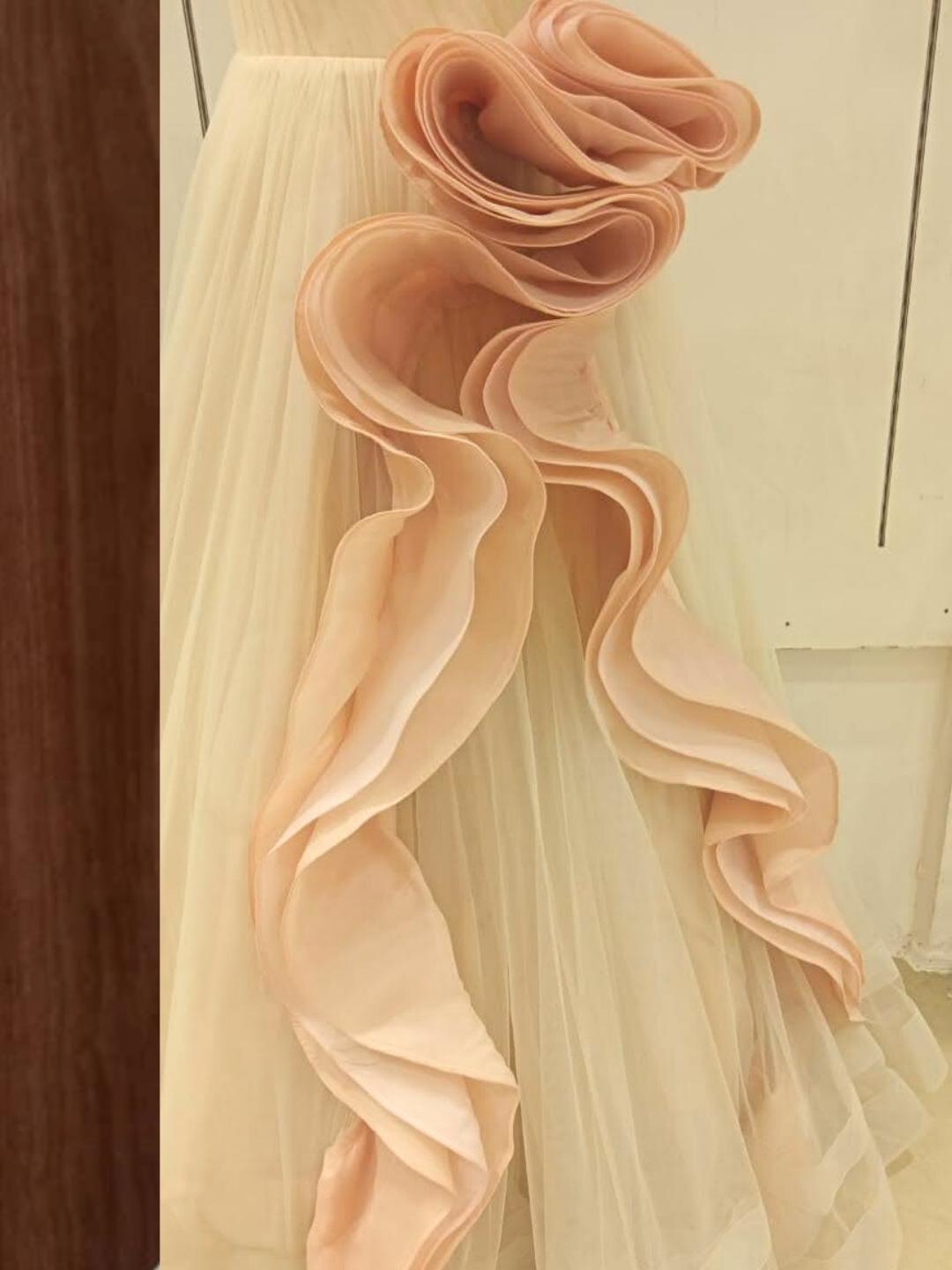 Light Shades Barbie Style Embellished One-Shoulder Long Flared Net Gown Dress