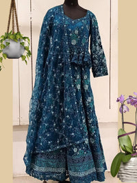 Blue Floral Resham & Stone Embroidered Embellished Barbie Style Gown Dress