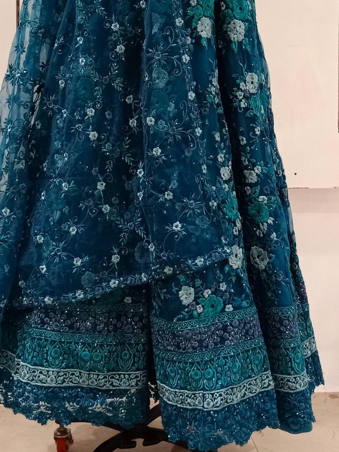 Blue Floral Resham & Stone Embroidered Embellished Barbie Style Gown Dress