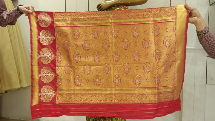 Chhabra 555 Mehandi Green Zari Woven Embellished Saree With Beautiful Bold Contrast Border and Pallu