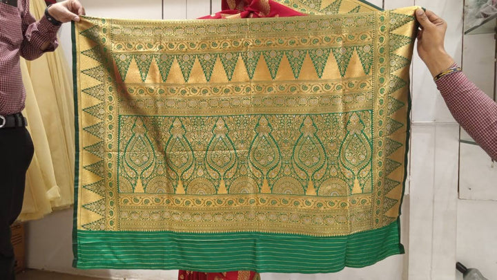Chhabra 555 Red Banarasi Bridal Traditional Saree With Contrast Pallu
