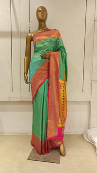 Chhabra 555 Teal Green Silk Blend Saree With Zari Woven Border & Pallu