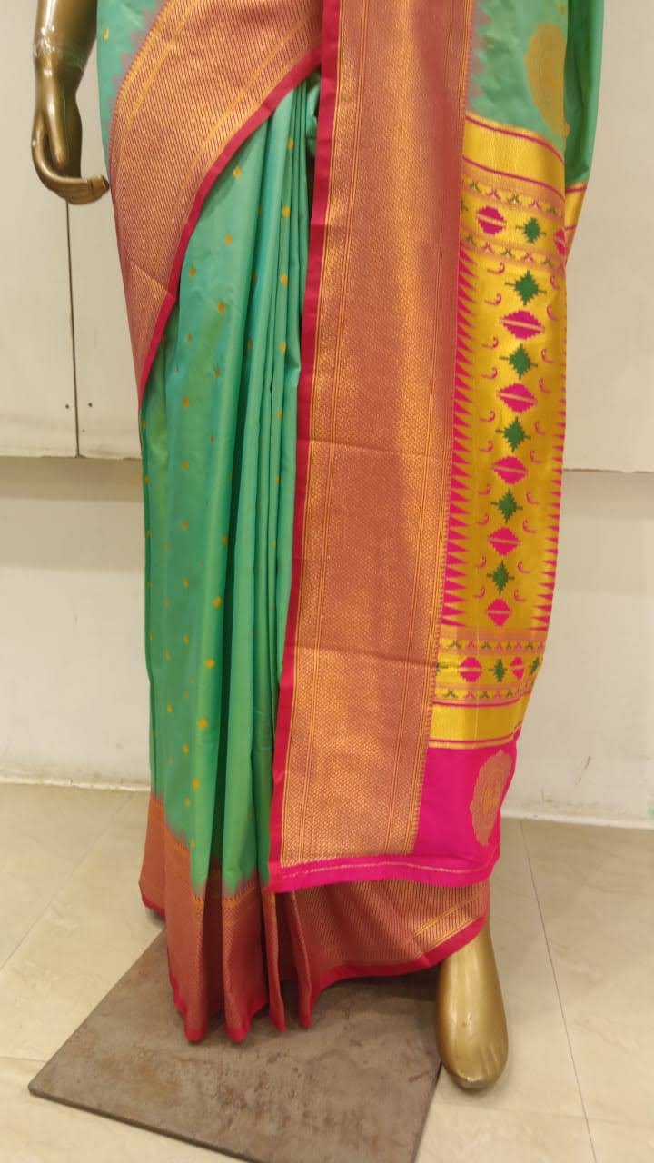 Chhabra 555 Teal Green Silk Blend Saree With Zari Woven Border & Pallu